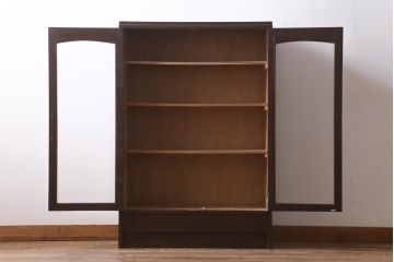 アンティーク家具　昭和レトロ　銀モールガラスの扉がお洒落な本箱(ブックケース、収納棚、キャビネット)(R-039060)