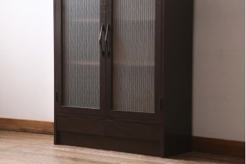 アンティーク家具　昭和レトロ　銀モールガラスの扉がお洒落な本箱(ブックケース、収納棚、キャビネット)(R-039060)