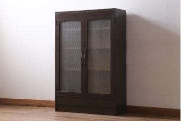 アンティーク家具　昭和レトロ　銀モールガラスの扉がお洒落な本箱(ブックケース、収納棚、キャビネット)(R-039060)