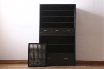 ラフジュ工房オリジナル　古建具リメイク　すりガラス入り　洗練された和の趣漂う重ね戸棚(書院戸、組子、キャビネット、収納棚)(R-039061)