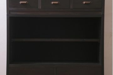 ラフジュ工房オリジナル　古建具リメイク　すりガラス入り　洗練された和の趣漂う重ね戸棚(書院戸、組子、キャビネット、収納棚)(R-039061)