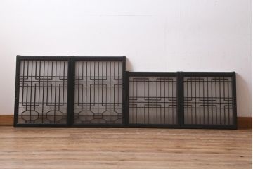 ラフジュ工房オリジナル　古建具リメイク　すりガラス入り　洗練された和の趣漂う重ね戸棚(書院戸、組子、キャビネット、収納棚)(R-039061)