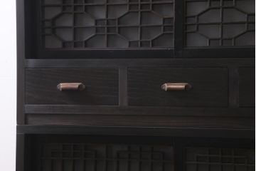 ラフジュ工房オリジナル　古建具リメイク　すりガラス入り　洗練された和の趣漂う重ね戸棚(書院戸、組子、キャビネット、収納棚)(R-039061)
