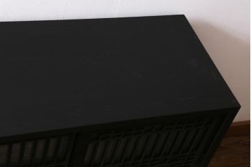 ラフジュ工房オリジナル　古建具リメイク　すりガラス入り　洗練された和の趣漂う重ね戸棚(書院戸、組子、キャビネット、収納棚)(R-039061)