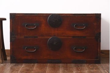 アンティーク家具　和製アンティーク　明治大正期　古びた風合いと金具が渋い箪笥(チェスト、引き出し)(R-039064)