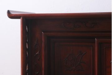 アンティーク家具　和製アンティーク　昭和後期　カリン材　華やかなアジアンの雰囲気漂う飾り棚(茶棚、収納棚、花梨材)(R-039073)
