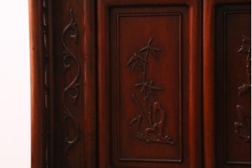 アンティーク家具　和製アンティーク　昭和後期　カリン材　華やかなアジアンの雰囲気漂う飾り棚(茶棚、収納棚、花梨材)(R-039073)