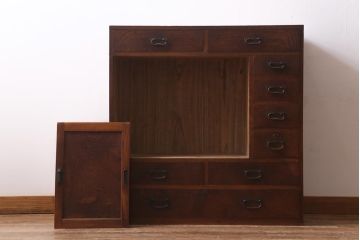 アンティーク家具　和製アンティーク　前面欅(ケヤキ)材　杢目が味わい深い戸棚(小箪笥、収納棚、引き出し)(R-039074)