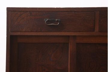 アンティーク家具　和製アンティーク　前面欅(ケヤキ)材　杢目が味わい深い戸棚(小箪笥、収納棚、引き出し)(R-039074)