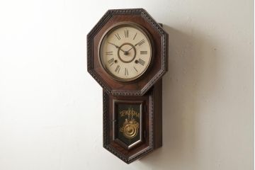 アンティーク雑貨　精工舎(SEIKOSHA、セイコー)　8DAY　浮き彫りがクラシカルなゼンマイ式柱時計(掛け時計、振り子時計)(R-039083)