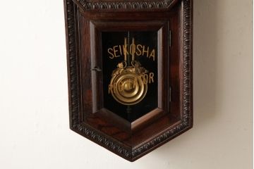 アンティーク雑貨　精工舎(SEIKOSHA、セイコー)　8DAY　浮き彫りがクラシカルなゼンマイ式柱時計(掛け時計、振り子時計)(R-039083)
