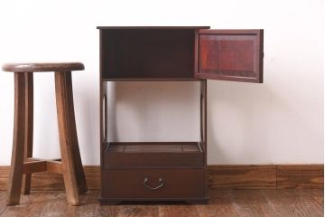 アンティーク家具　昭和初期　工芸家具　和の趣溢れる網代編みがお洒落な戸棚(収納棚、飾り棚)(R-039089)