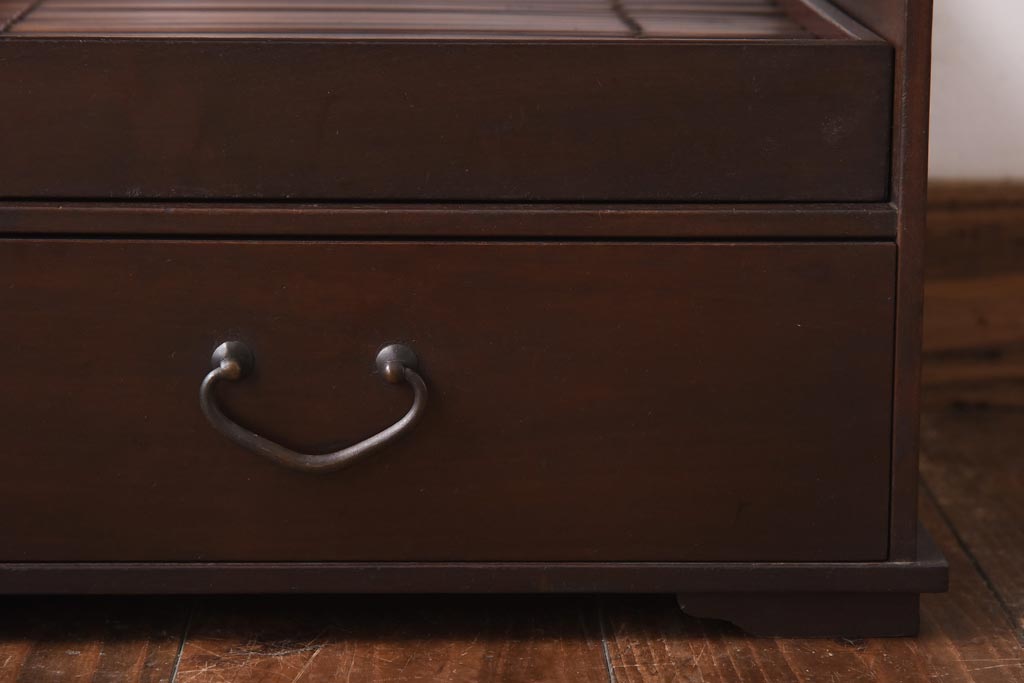 アンティーク家具　昭和初期　工芸家具　和の趣溢れる網代編みがお洒落な戸棚(収納棚、飾り棚)(R-039089)