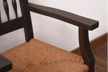 中古　松本民芸家具　SP型ラッシアームチェア　ラッシ座面が目を引くチェア(ラッシチェア、椅子)(R-039093)