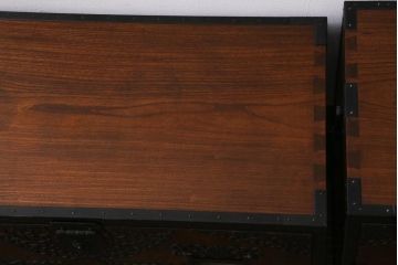 ビンテージ家具　工芸品　総欅材・玉杢　中桐材　半櫃(ハンガイ)　倹飩蓋　激レア!手打ち金具が目を惹く重ね船箪笥(衣装箪笥、引き出し、チェスト、桐箪笥、桐たんす)(製作費当時約300万円、桐箪笥、桐たんす)(R-039104)