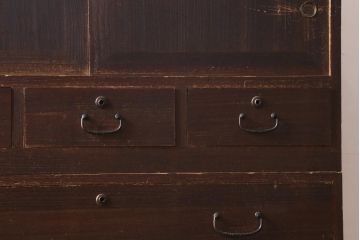 アンティーク家具　昭和レトロ　桐材　懐かしさ漂うシンプルな作りの重ねタンス(衣装箪笥、戸棚、引き出し、桐箪笥、桐たんす)(R-039105)