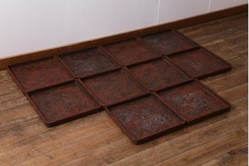 アンティーク雑貨　古民具・骨董　明治大正　共箱　堆朱盆(角盆、漆器)10枚セット(R-039108)