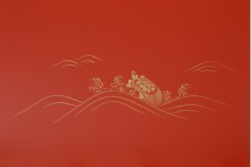 アンティーク雑貨　時代物　大正昭和初期　蒔絵　亀図　漆器　角盆　お膳5枚セット(R-039109)