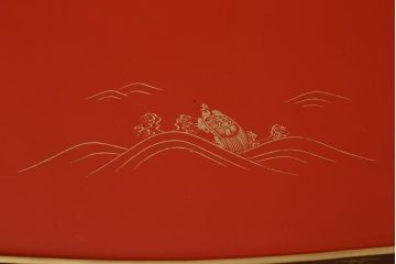 アンティーク雑貨　時代物　大正昭和初期　蒔絵　亀図　漆器　角盆　お膳5枚セット(R-039109)
