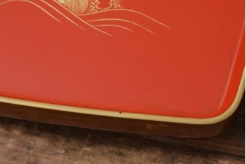 アンティーク雑貨　時代物　大正昭和初期　蒔絵　亀図　漆器　角盆　お膳5枚セット(R-039109)