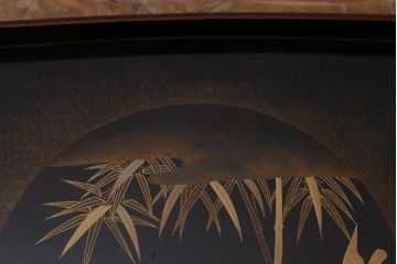 アンティーク雑貨　時代物　大正昭和初期　蒔絵　竹と雀図　漆器　角盆5枚セット(R-039110)