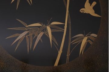 アンティーク雑貨　時代物　大正昭和初期　蒔絵　竹と雀図　漆器　角盆5枚セット(R-039110)