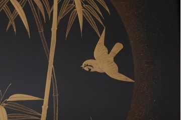 アンティーク雑貨　時代物　大正昭和初期　蒔絵　竹と雀図　漆器　角盆5枚セット(R-039110)