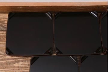 アンティーク雑貨　時代物　大正昭和初期　蒔絵　竹と雀図　漆器　角盆5枚セット(R-039110)