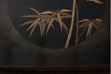 アンティーク雑貨　時代物　大正昭和初期　蒔絵　竹と雀図　漆器　角盆5枚セット(R-039111)
