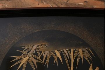 アンティーク雑貨　時代物　大正昭和初期　蒔絵　竹と雀図　漆器　角盆5枚セット(R-039111)
