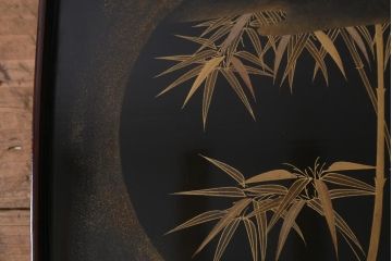 アンティーク雑貨　時代物　大正昭和初期　蒔絵　竹と雀図　漆器　角盆5枚セット(R-039111)