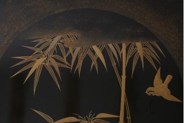 アンティーク雑貨　時代物　大正昭和初期　蒔絵　竹と雀図　漆器　角盆5枚セット(R-039111)