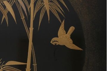 アンティーク雑貨　時代物　大正昭和初期　蒔絵　竹と雀図　漆器　角盆5枚セット(R-039111)