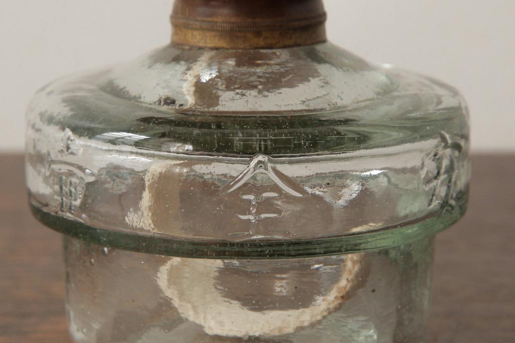 アンティーク雑貨　レトロ雑貨　5分芯　アルミシェードのオイルランプ(吊り下げランプ)(R-039116)