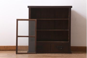 アンティーク家具　大正昭和初期　古い木の風合いがレトロな雰囲気あふれる収納棚(戸棚、サイドボード、キャビネット、棚)(R-039123)