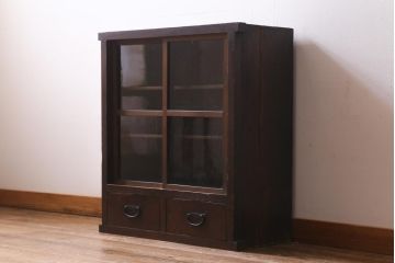 アンティーク家具　大正昭和初期　古い木の風合いがレトロな雰囲気あふれる収納棚(戸棚、サイドボード、キャビネット、棚)(R-039123)