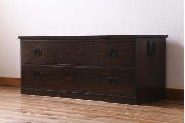 アンティーク家具　昭和初期　縞黒檀　洗練された佇まいが魅力のローチェスト(引き出し、衣装箪笥、ローボード)(R-039132)