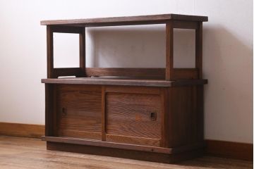 ヴィンテージ家具　昭和中期　高級杉材　味のある杢目が楽しめるシンプルなつくりの茶棚(戸棚、飾り棚、ビンテージ)(R-039140)