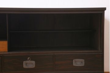 アンティーク家具　黒檀　リメイク　上品な和の雰囲気漂う脚付きローボード(テレビボード、収納棚、リビングボード)(R-039193)