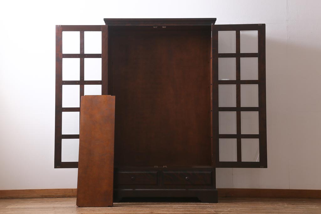 中古　北海道民芸家具　#115　落ち着いた色味のブックケース(本箱、収納棚、戸棚)(R-039194)