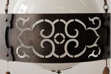 アンティーク照明　激レア!　アールデコ調の装飾が魅力的な球体ガラスのペンダントライト(天井照明、吊り下げ照明)(R-039195)