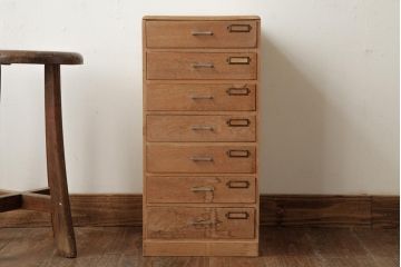 レトロ家具　昭和レトロ　ネームプレート付きの素朴な小引き出し(サイドチェスト、小物収納)(R-039197)