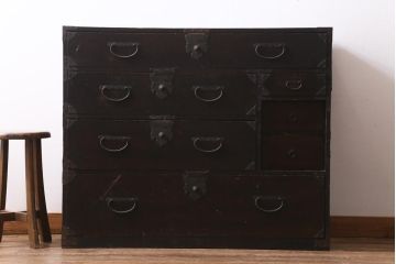 アンティーク家具　和製アンティーク　明治大正期　古い木の質感が味わい深い時代箪笥(衣装箪笥、和箪笥、引き出し、チェスト)(R-039200)
