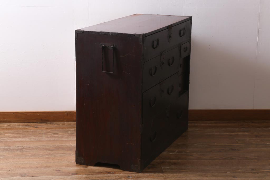 アンティーク家具　和製アンティーク　明治大正期　古い木の質感が味わい深い時代箪笥(衣装箪笥、和箪笥、引き出し、チェスト)(R-039200)