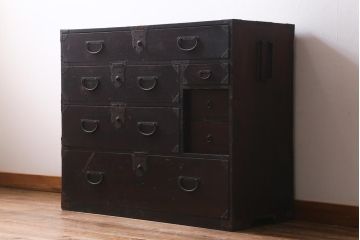 アンティーク家具　和製アンティーク　明治大正期　古い木の質感が味わい深い時代箪笥(衣装箪笥、和箪笥、引き出し、チェスト)(R-039200)