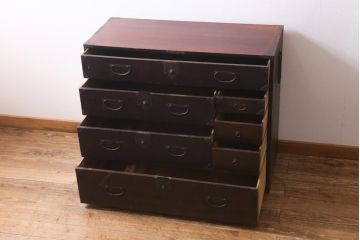 アンティーク家具　和製アンティーク　明治大正期　古い木の質感が味わい深い時代箪笥(衣装箪笥、和箪笥、引き出し、チェスト)(R-039200)