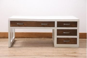 アンティーク家具　昭和中期　レトロな佇まいが可愛らしいペイント文机(座机、片袖)(R-039202)