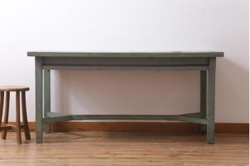 アンティーク家具　和製アンティーク　天板合板　ペイントがおしゃれな作業台(机、コンソールテーブル)(R-039206)