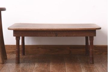 レトロ家具　和製アンティーク　昭和初期　脚の意匠が印象的な角ちゃぶ台(折りたたみテーブル、座卓、ローテーブル)(R-039209)