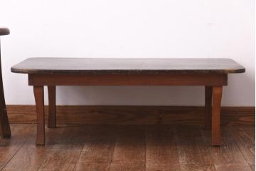 レトロ家具　和製アンティーク　昭和初期　栓材　味わい深さが魅力の角ちゃぶ台(折りたたみテーブル、座卓、ローテーブル)(R-039210)